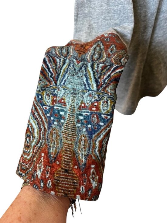 Sundance Boho Henley Top L Gray Southwest Cuffs Soft Cotton Serenity - Picture 6 of 11